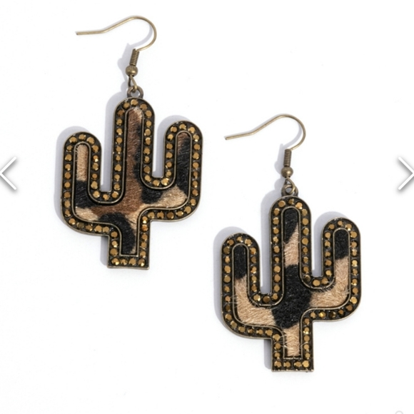 Western Worth Brass EARRINGS Cactus Exclusive Vintage - Picture 4 of 5